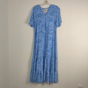 Sunday Mi Amor by Anthropology Floral Print Maxi Dress Size L Blue